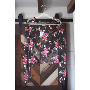 See-through floral mesh shirt